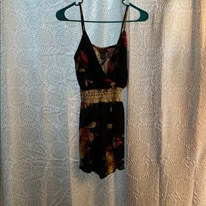 Floral Black Dress with Lace Detail